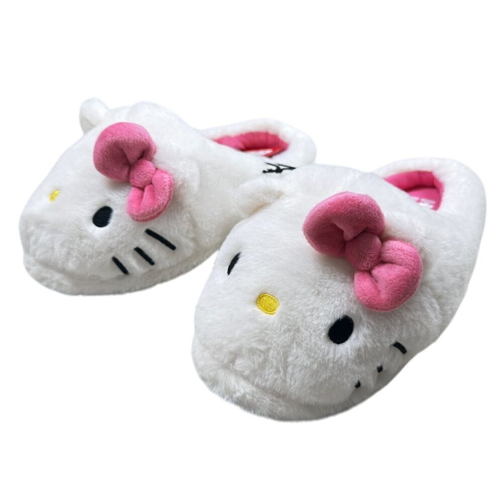 Hello Kitty Slippers Womens Size 9-10 White Pink Bow Plush House Shoes Sanrio - Picture 6 of 11